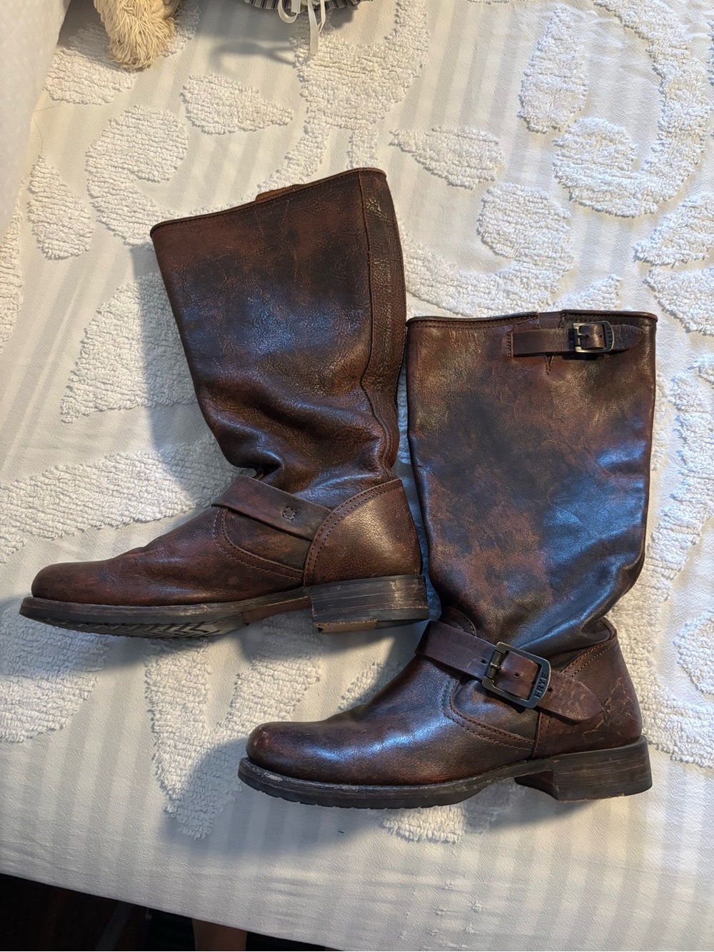 Frye Brown Suede-Lined Leather Boots Size 8 - Picture 5 of 15